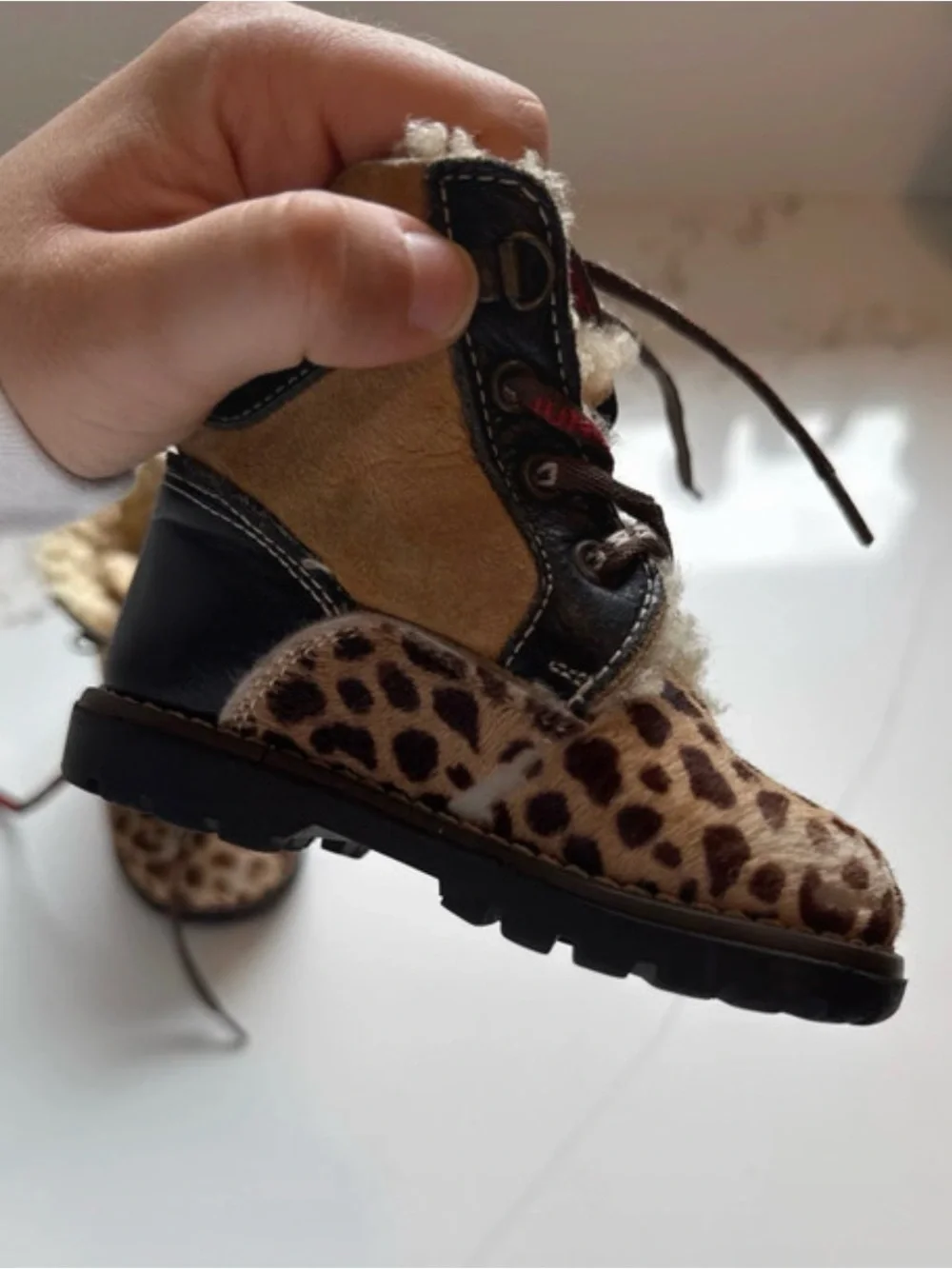 Dolce & Gabbana Leopard Print Fur-Trim Kids Boots - Black & Brown